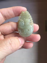 Load image into Gallery viewer, Type A 100% Natural Light Green-Gray (淡油冰) Jadeite Jade Monkey with Longevity Peach (寿桃) Pendant – Wisdom, Courage &amp; Longevity PC240

