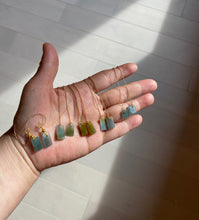 Load image into Gallery viewer, 100% Natural icy watery deep sea blue/green/gray safe and sound dangling Guatemala jadeite Jade earring Q125
