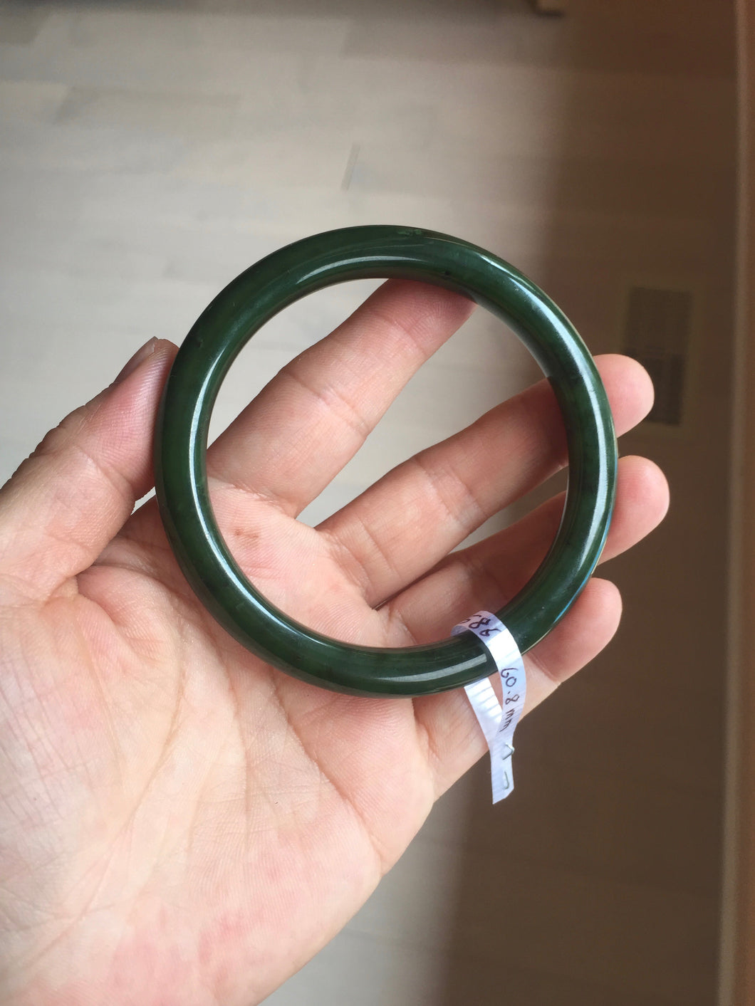 60.8mm certified 100% Natural dark green/black nephrite Jade(碧玉)  bangle HN15-1586