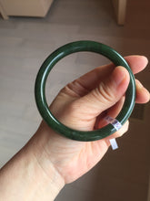 Load image into Gallery viewer, 60mm certified 100% Natural dark green/black round cut nephrite (碧玉)  bangle HN65-9156
