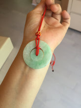 Load image into Gallery viewer, 38-39mm Type A 100% Natural sunny green/white Jadeite Jade concentric circle safety Guardian ring Pendant (子母扣,同心环) PC2

