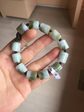 Load image into Gallery viewer, 54–66mm 100% Natural Type A Dark Green, White, Lavender &amp; Gray Jadeite Cylinder Bead Bracelet PC243
