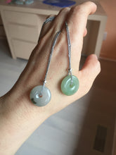 Load image into Gallery viewer, 17.8mm Type A 100% Natural icy watery dark green white gray Jadeite Jade Safety Guardian Button donuts Pendant group PB151
