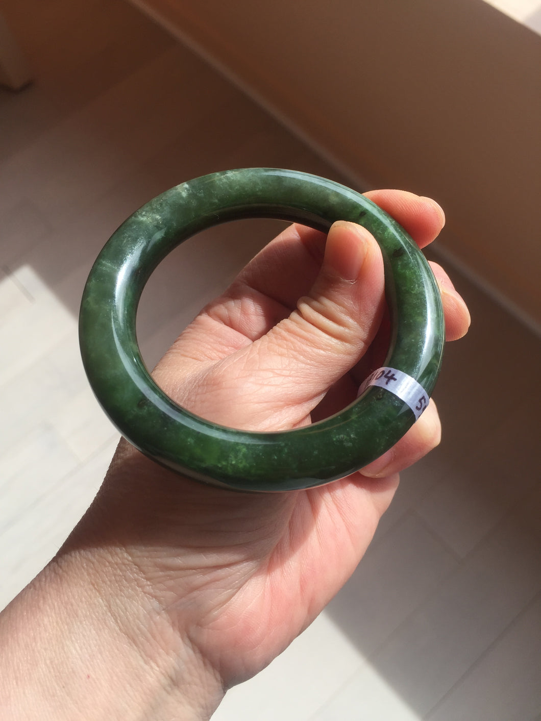 55mm 100% Natural dark green(碧玉) black round cut nephrite Jade bangle HE104-0127