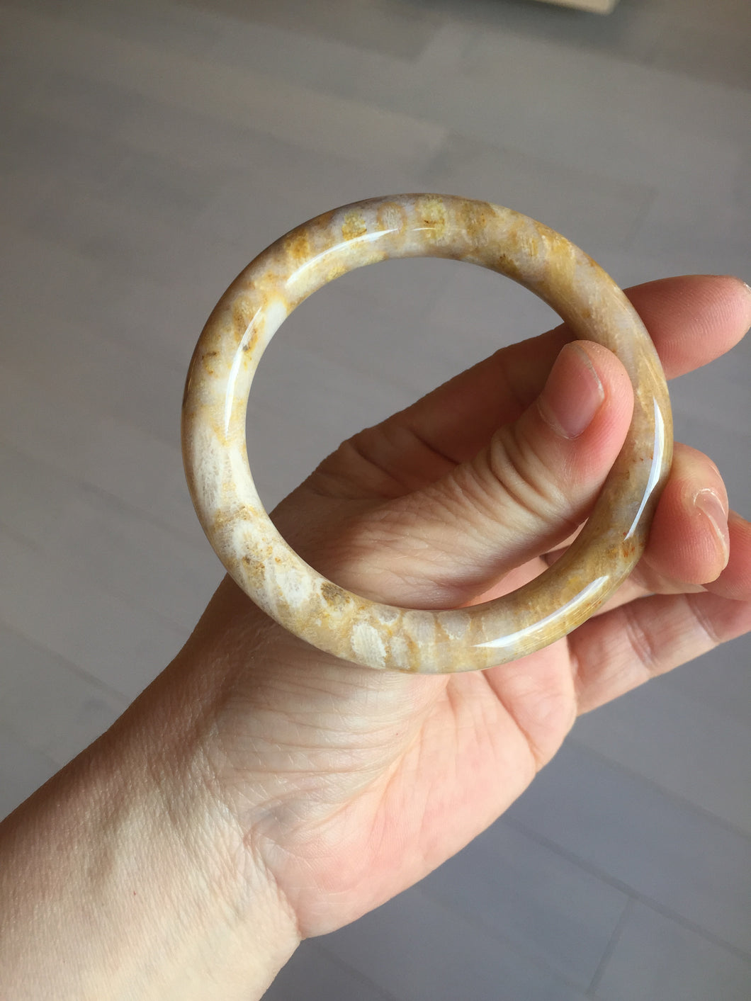 55mm 100% natural light brown yellow round cut Coral Jade (珊瑚玉) bangle SY120