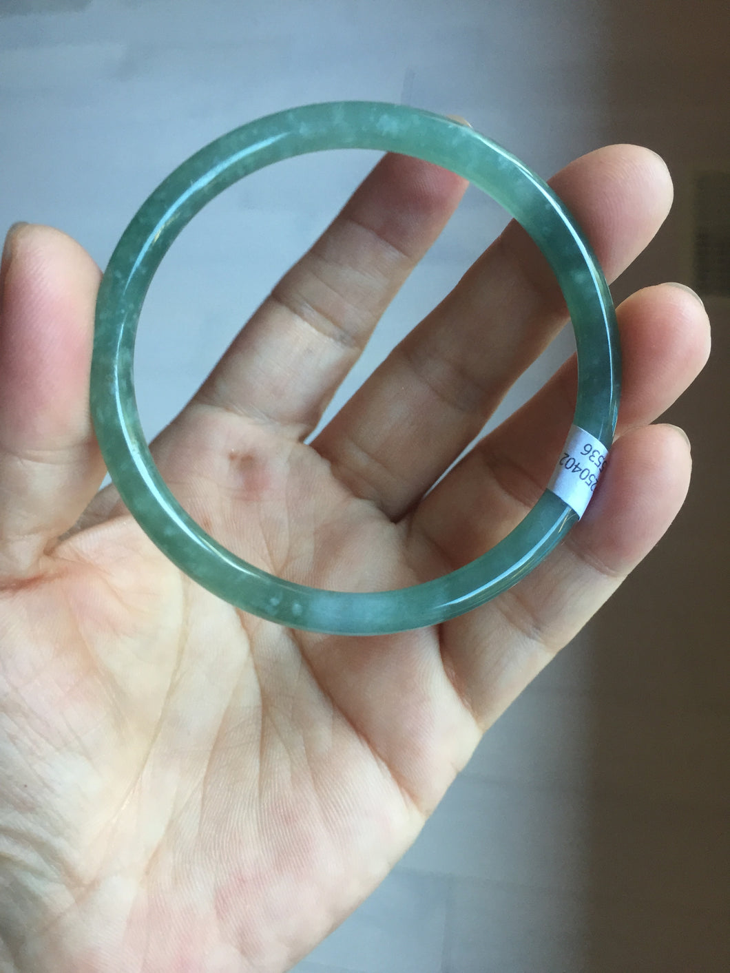 57mm Certified Type A 100% Natural light green/blue/gray/brown with flying snow Guatemala slim round cut Jadeite bangle PD57-5536