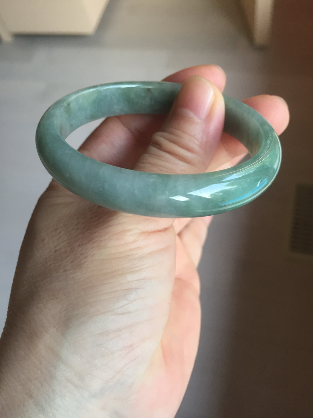 54.5mm certified Type A 100% Natural dark green gary(油青) oval Jadeite Jade bangle PB206-3357