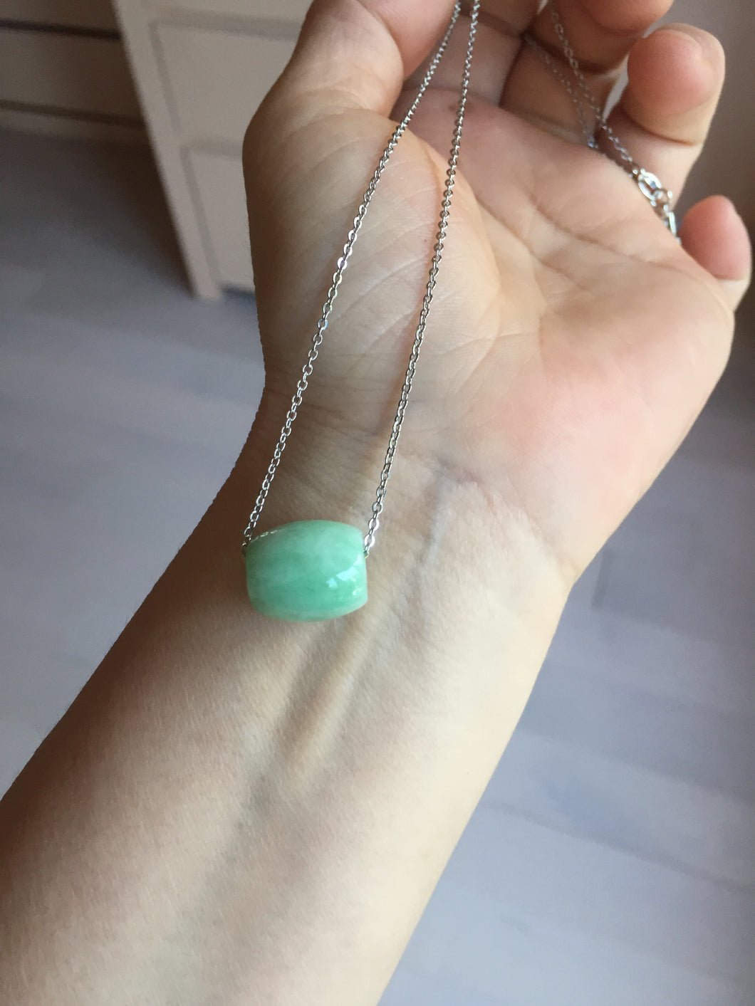 13.5/12.5mm Type A 100% Natural light apple green/sunny green Jadeite Jade LuluTong (Every road is smooth) olive shape pendant group PA136