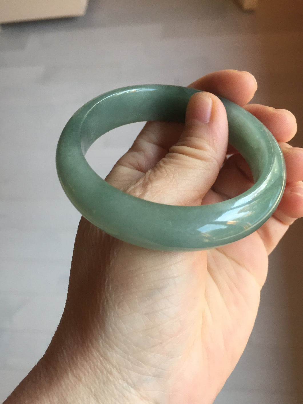 56.8mm Certified 100% natural Type A oily dark green/ gray (老油青) jadeite jade bangle PD114