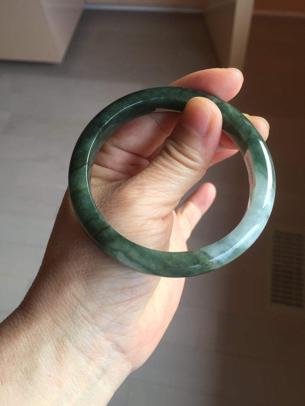 57.5mm Certified Type A 100% Natural oily dark green(老油青)/gray Jadeite bangle BG228-0397