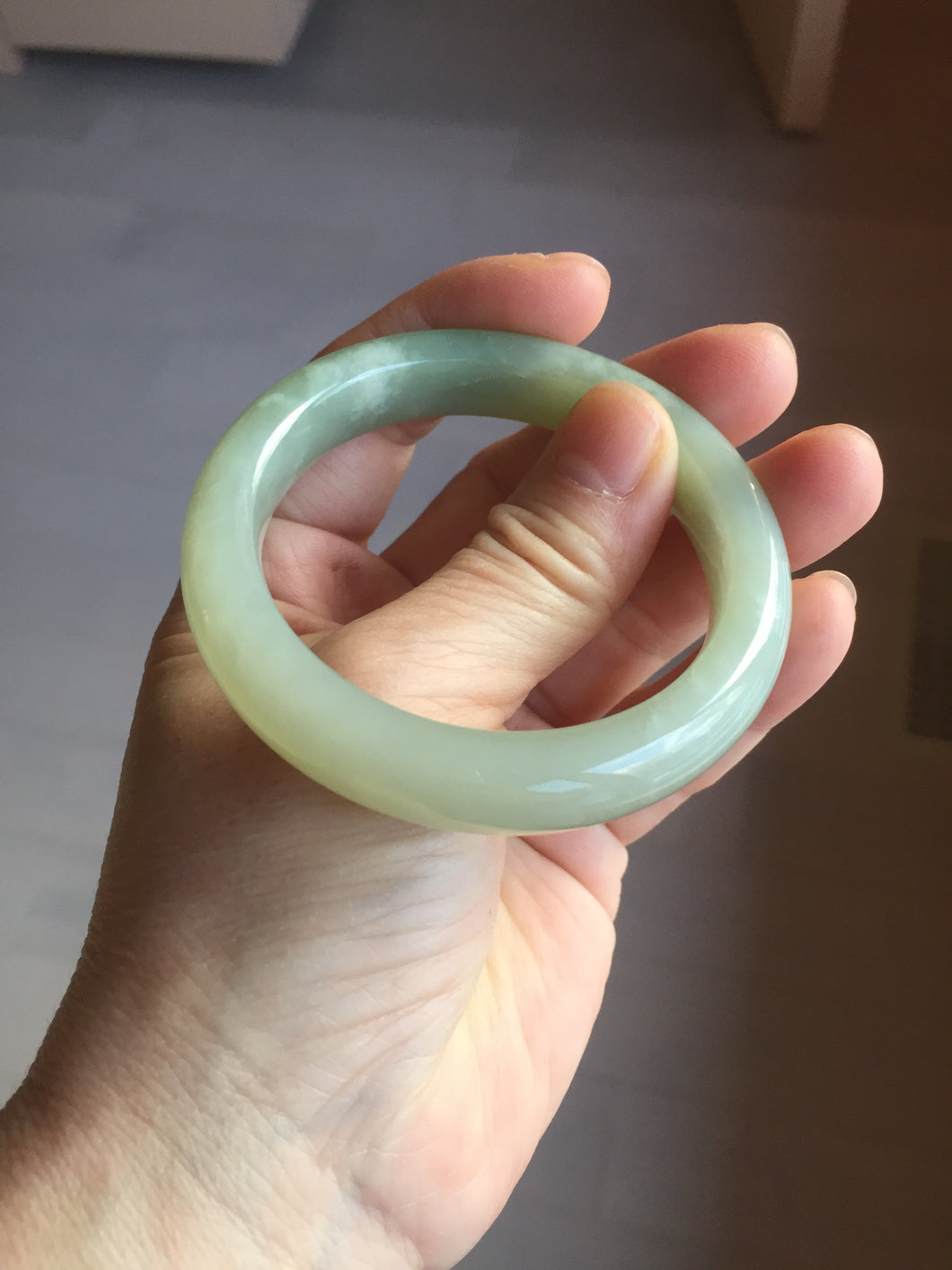 51mm Certified 100% Natural icy waery light green/yellow/gray nephrite jade bangle HN37-3595