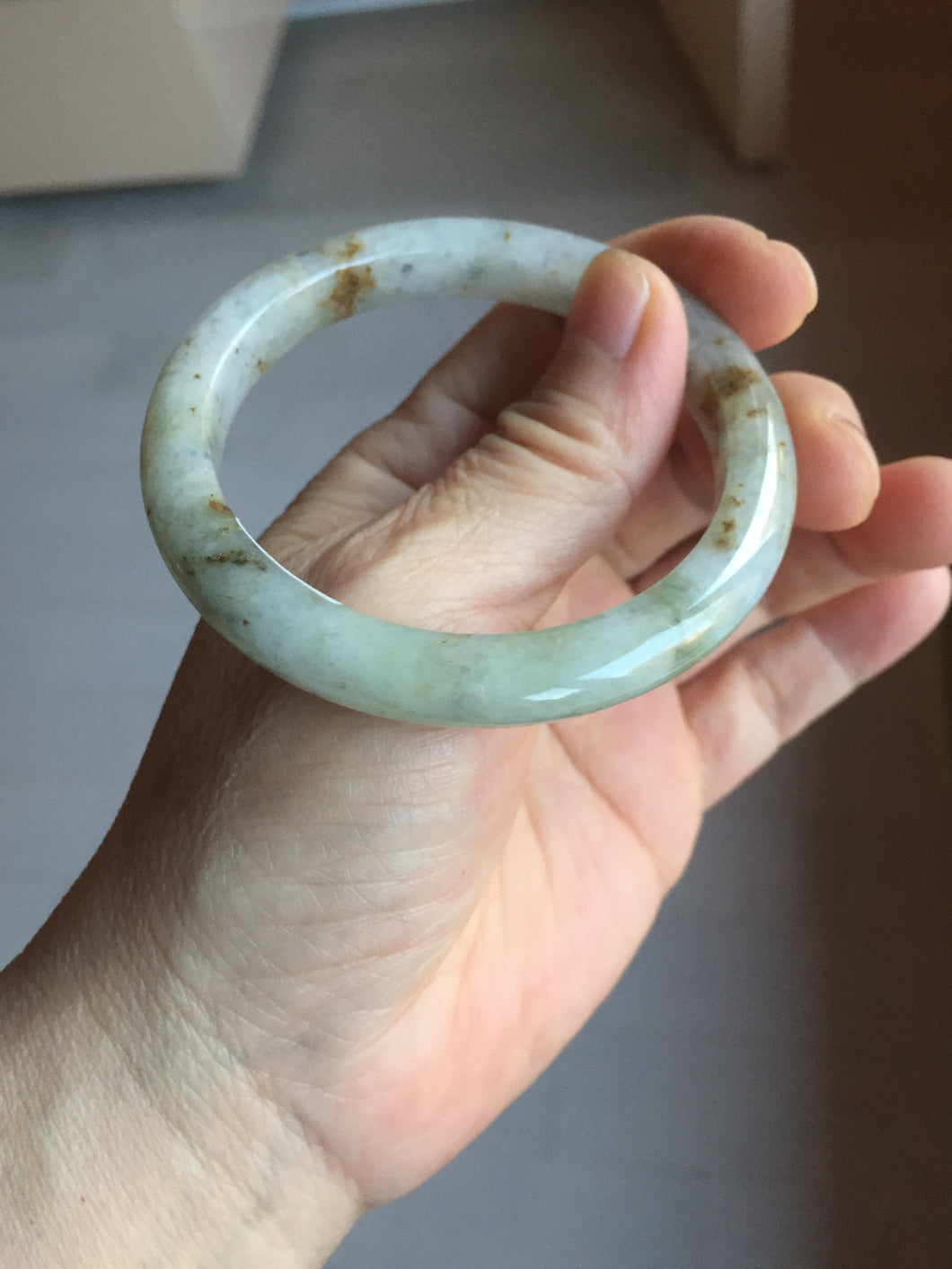 54.5mm Certified type A 100% Natural light green brown with floating Osmanthus flowers Jadeite bangle PB247-(2795)