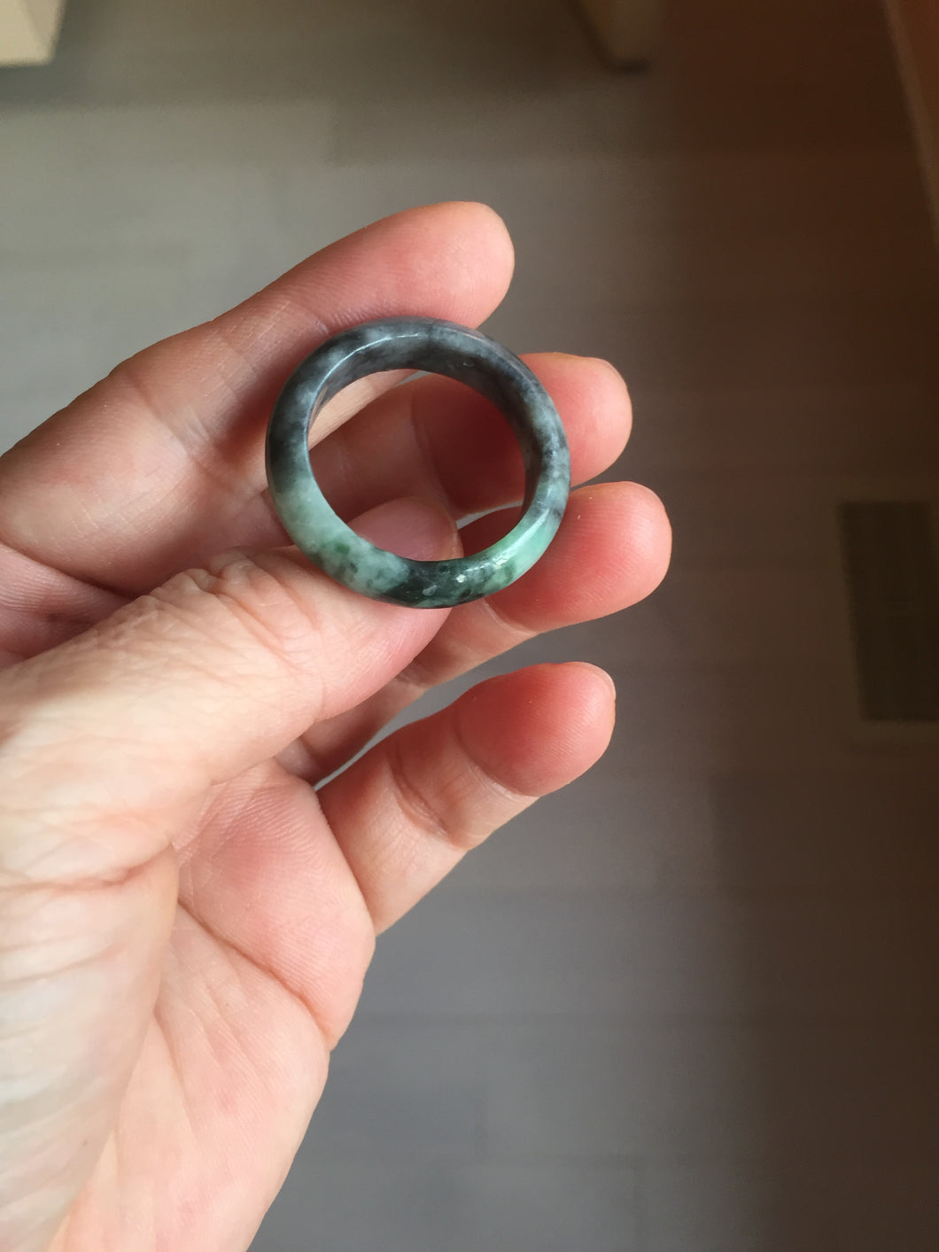 Size 7 3/4-13 100% natural type A light green/black/white/brown jadeite band ring group PD197