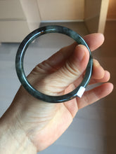 Load image into Gallery viewer, 54.5mm Certified Type A 100% Natural dark green/black/blue with black floating flowers(Wuji) slim round cut Jadeite bangle PD111-6917
