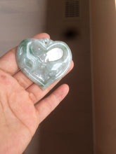 Load image into Gallery viewer, 100% Natural type A light green/white concentric hearts/pinky promise(执子之手，与子偕老) jadeite Jade pendant necklace AZ74
