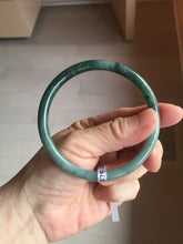 Load image into Gallery viewer, 61.5mm Certified Type A 100% Natural light green/blue/gray with black floating flowers Guatemala slim round cut Jadeite bangle BP217-3791
