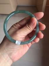 Load image into Gallery viewer, 59.5mm Certified Type A 100% Natural dark green/blue/gray with Guatemala slim round cut Jadeite bangle PE74-1468
