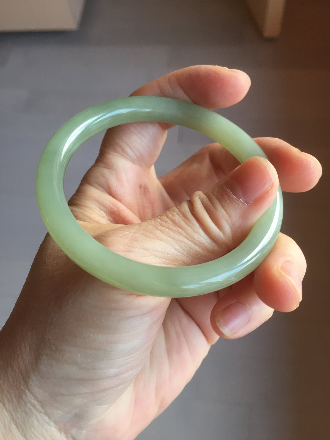 56.2mm Certified 100% Natural icy watery light green/yellow round cut nephrite jade bangle HN32-3597
