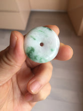 Load image into Gallery viewer, 24-28mm 100% Natural green/purple with sunny green floating flowers jadeite Jade Safety Guardian Button(donut) Pendant/worry stone H152

