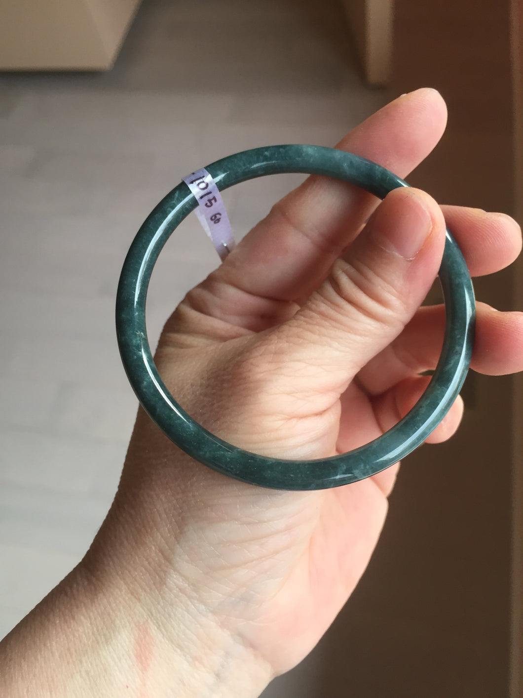 60mm Certified Type A 100% Natural light green/blue/gray Guatemala slim round cut Jadeite bangle BP207-1015