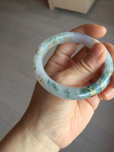 Load image into Gallery viewer, 53.5mm certified 100% Natural type A icy watery light green purple carved branches and flowers and golden-painted Jadeite Jade bangle PH196-5248
