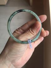 Load image into Gallery viewer, 56mm Certified Type A 100% Natural green/black/gray with dark green floating flowers slim round cut Jadeite bangle PD76-5745
