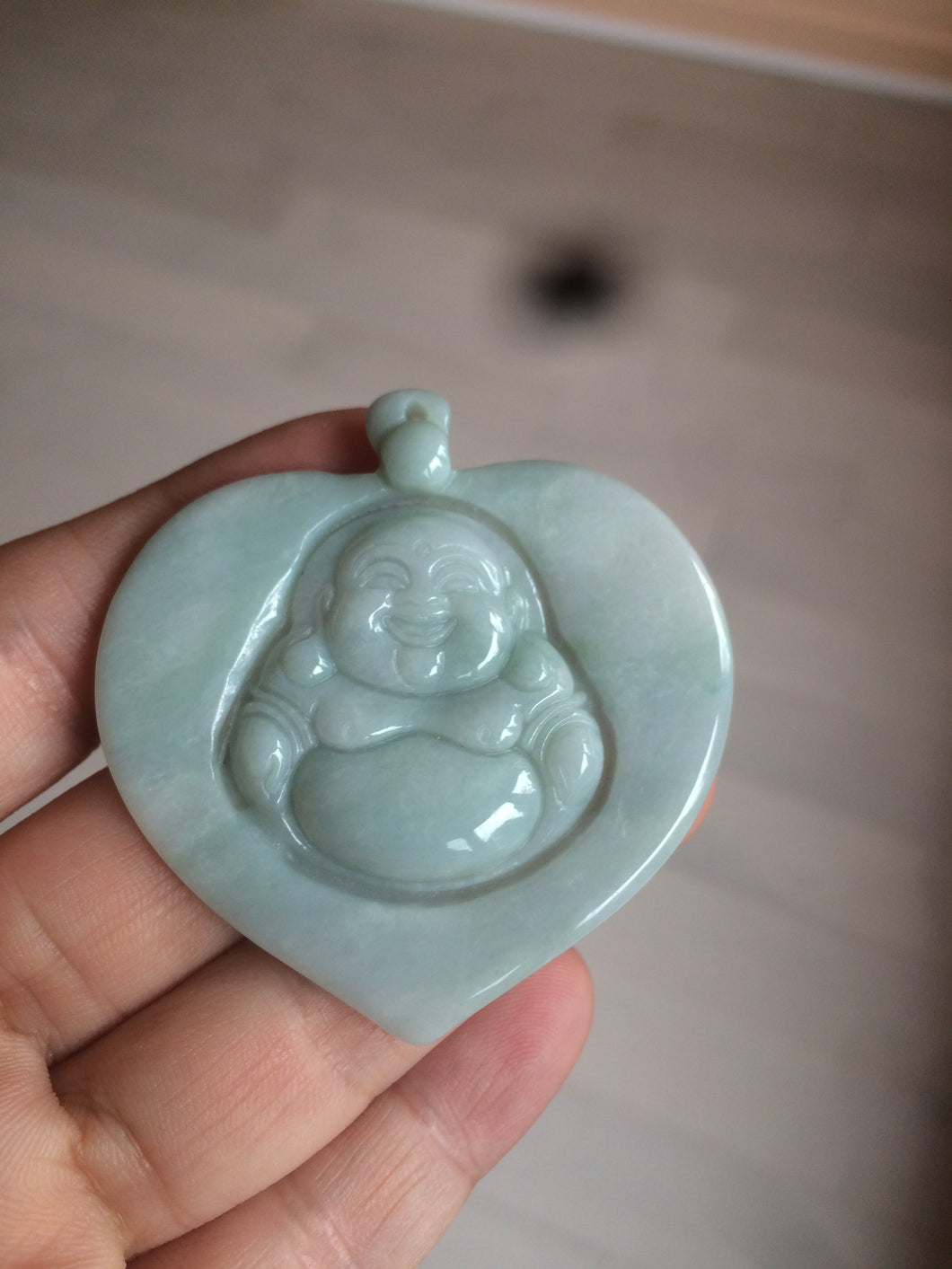 Type A 100% Natural light green/white Jadeite Jade Buddha in my heart Pendant AX34