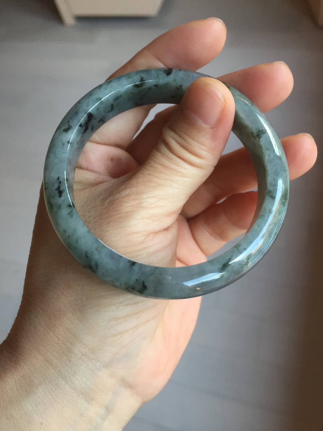 55mm Certified Type A 100% Natural dark green purple with floating flowers Jadeite bangle PD134-6287