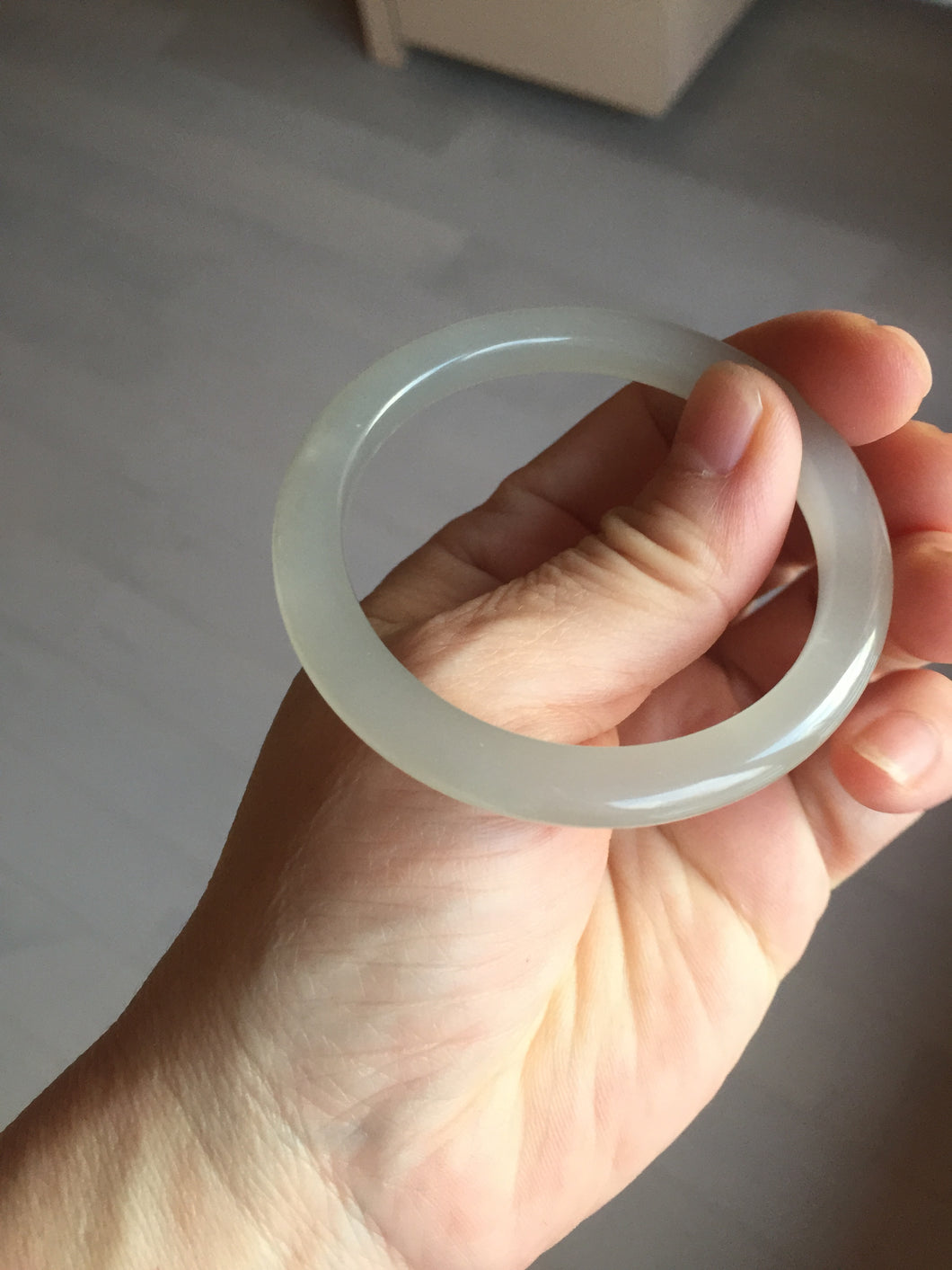 50.8mm Certified 100% Natural icy white gray with flying snow nephrite jade bangle HN46-9154