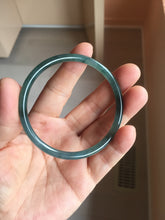 Load image into Gallery viewer, 56.5mm Certified Type A 100% Natural icy watery dark green/gray/black Guatemala skinny round cut Jadeite bangle PJ85-0601
