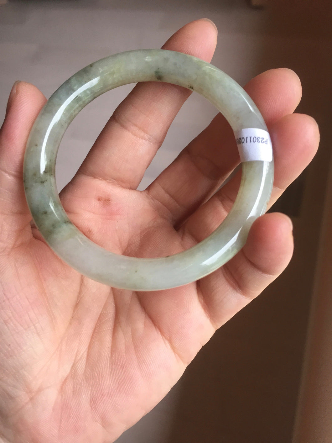 51.6mm Certified type A 100% Natural light green dark green floating seaweed slim round cut Jadeite bangle PC58-6614