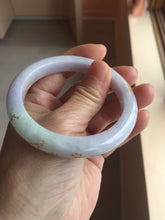 Load image into Gallery viewer, 55.8mm 100% Natural type A light green purple white carved plum blossom and golden-painted Jadeite Jade bangle PE35
