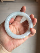 Load image into Gallery viewer, 56.5mm 100% Natural type A icy watery green/blue carved and golden-painted chubby round cut Jadeite Jade bangle PC75
