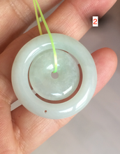 Load image into Gallery viewer, 28.5mm Type A 100% Natural light green Jadeite Jade concentric circle safety Guardian ring Pendant (子母扣,同心环) AC84
