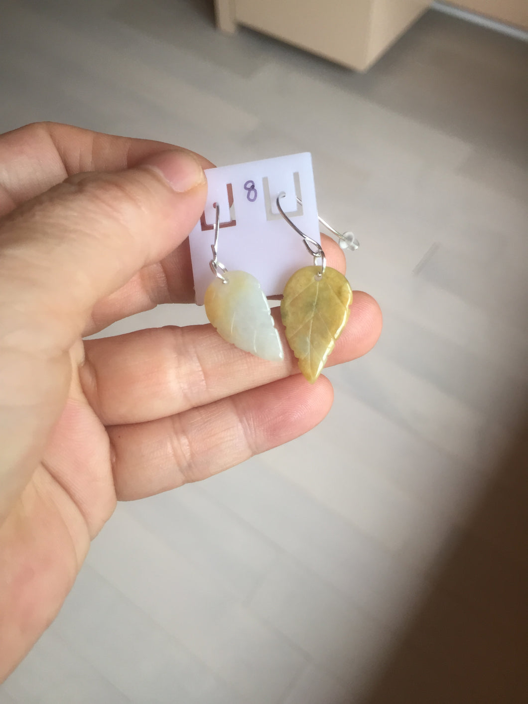 100% natural type A yellow white jadeite jade leaf earring PC25-8