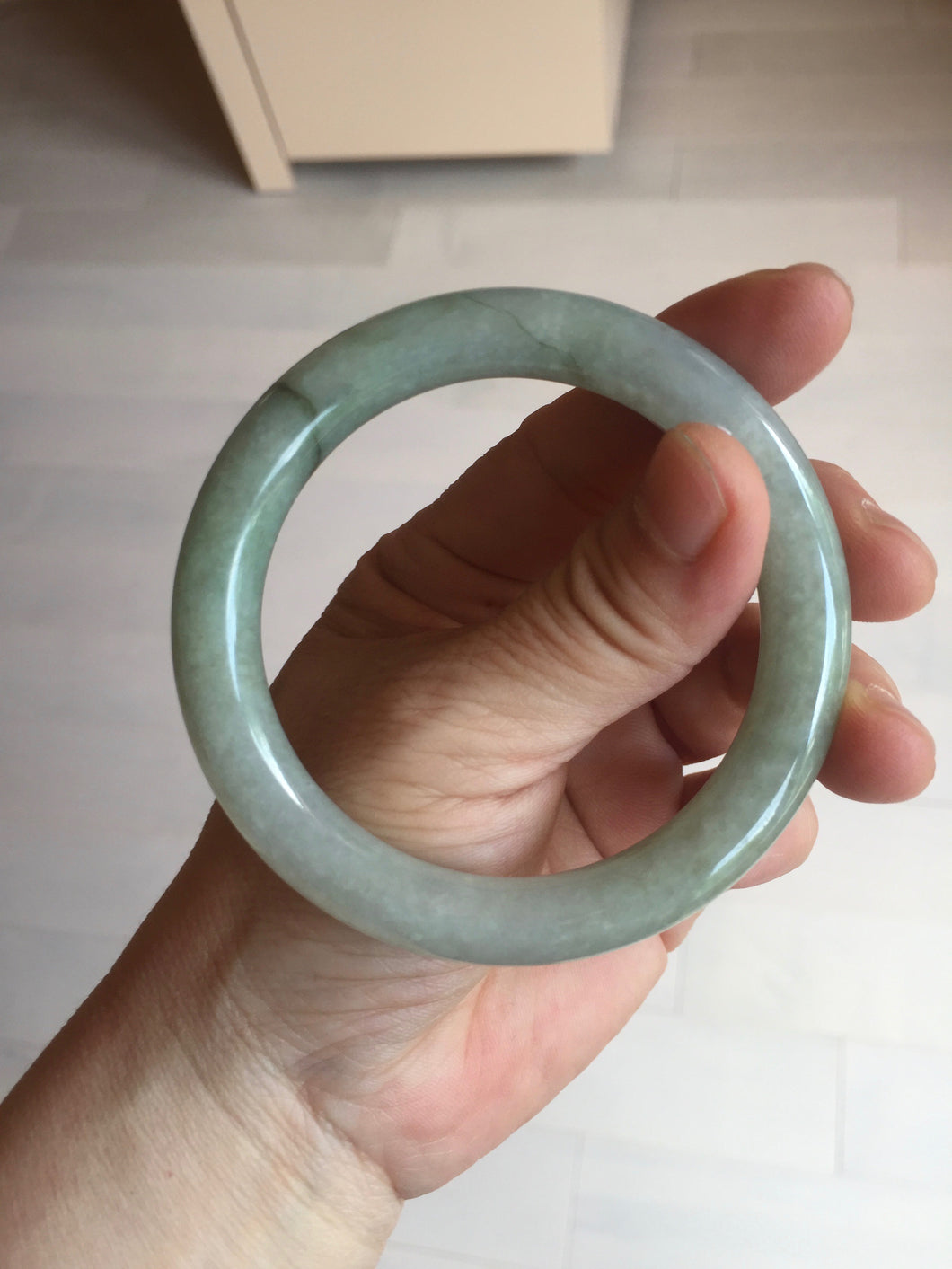 55mm certified 100% natural Type A light green gray chubby round cut jadeite jade bangle PC100-9131