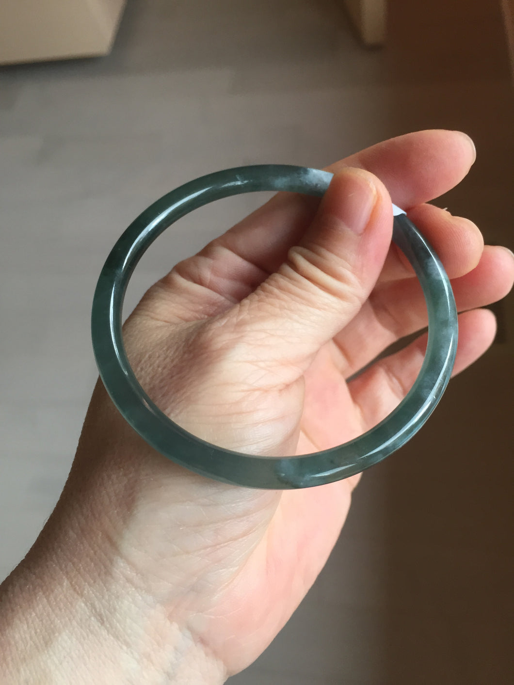 61mm Certified Type A 100% Natural dark green/blue/gray Guatemala slim round cut Jadeite bangle PD175-2496