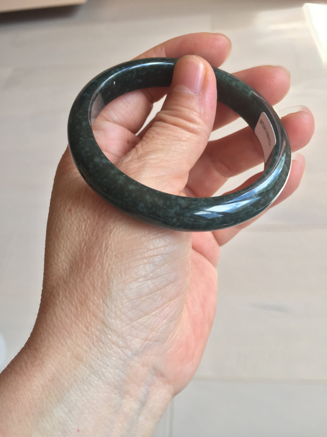 55.5mm Certified Type A 100% Natural deep sea green/blue/gray/white Guatemala Jadeite bangle PC24-8528