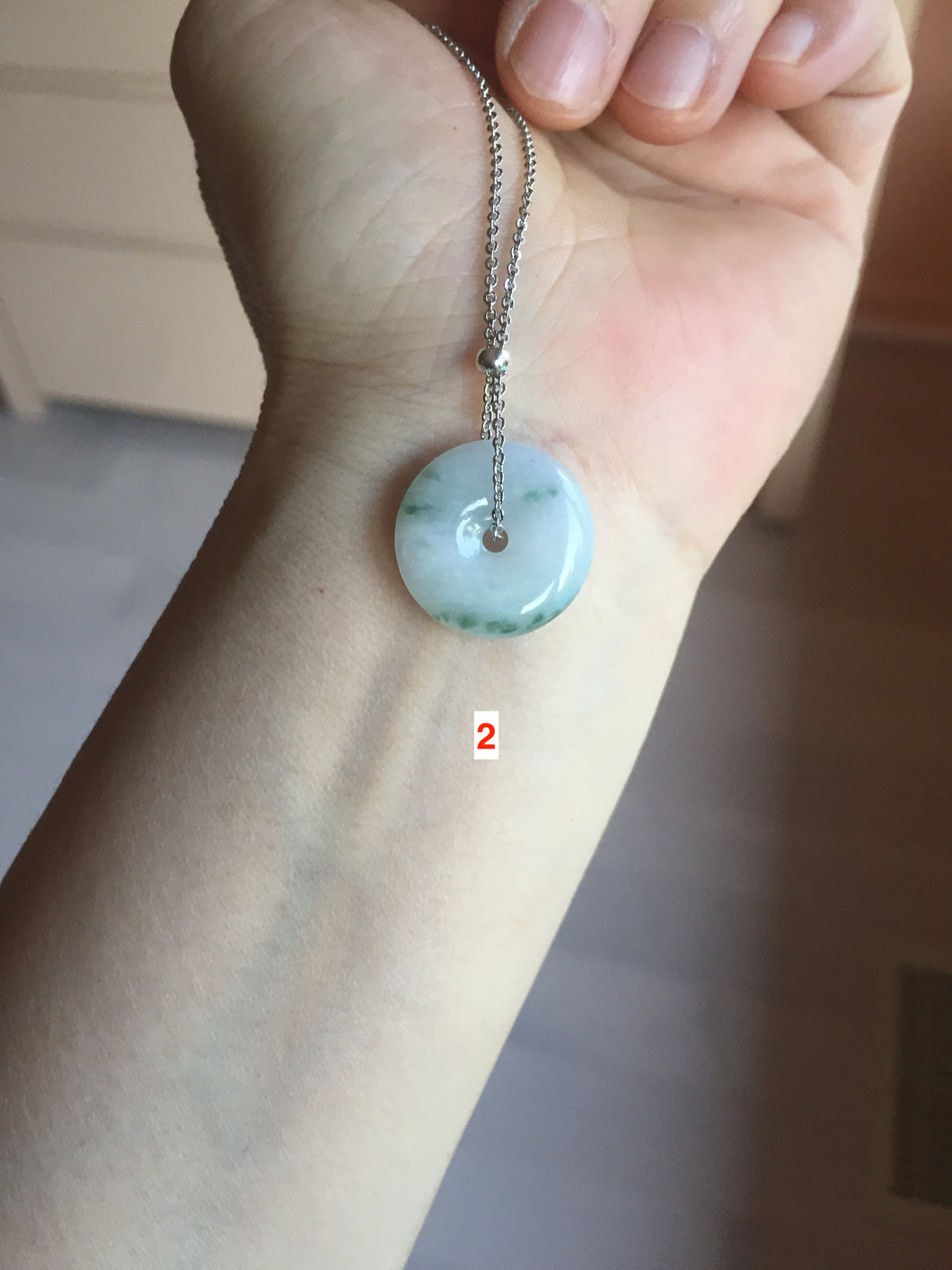 19mm Type A 100% Natural green white with green floating flowers Jadeite Jade Safety Guardian Button donuts Pendant group PC106