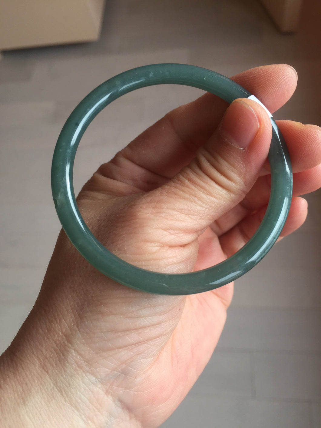 57mm Certified Type A 100% Natural icy watery deep sea dark green/blue/gray/black slim round cut Guatemala Jadeite bangle AU66-7055