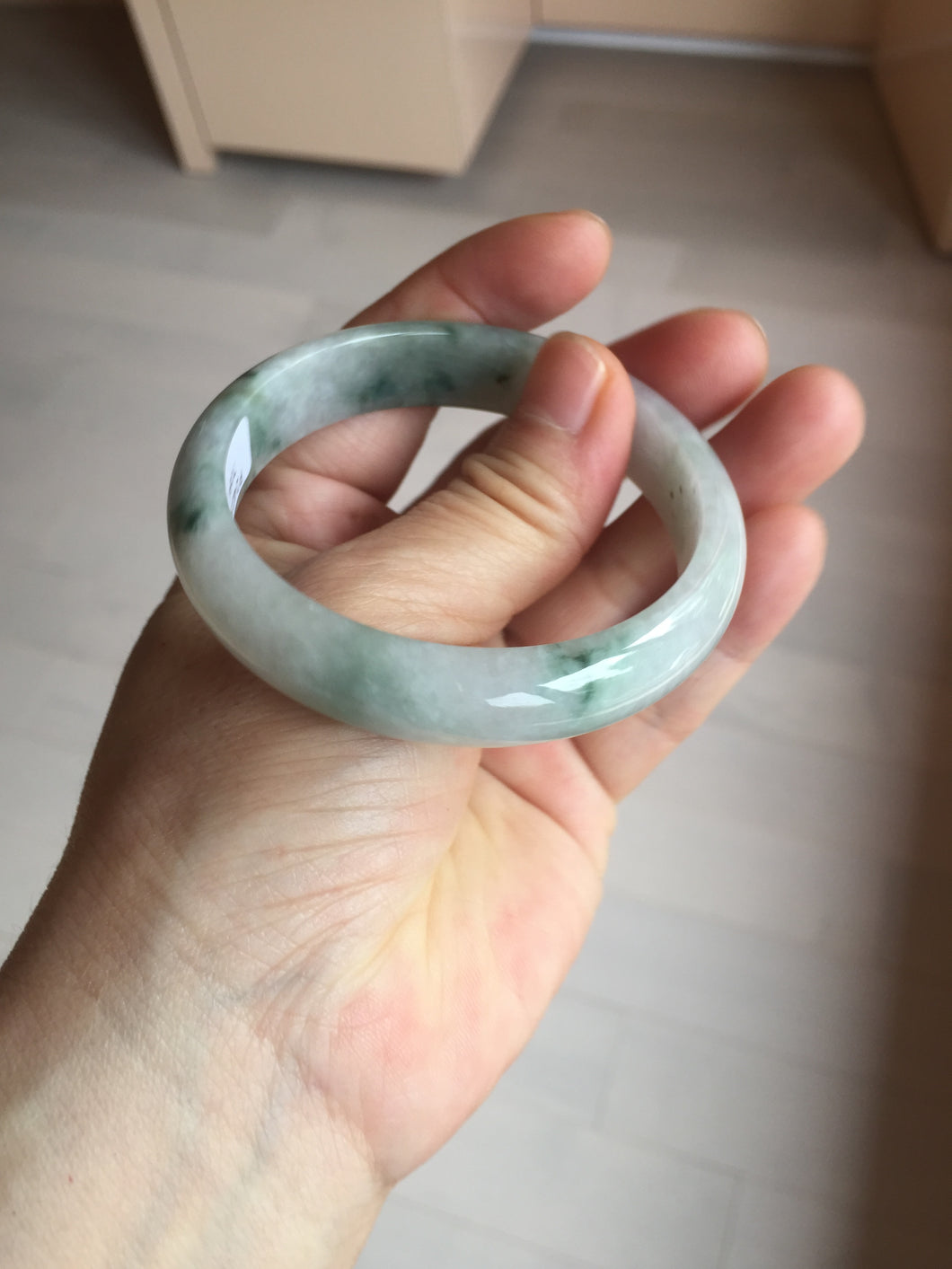 54.5mm Certified 100% natural Type A light purple with green floating flowers jadeite jade bangle BN14-7084