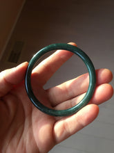 Load image into Gallery viewer, 54.5mm Certified Type A 100% Natural dark green/blue/gray with Guatemala slim round cut Jadeite bangle PH17-2345

