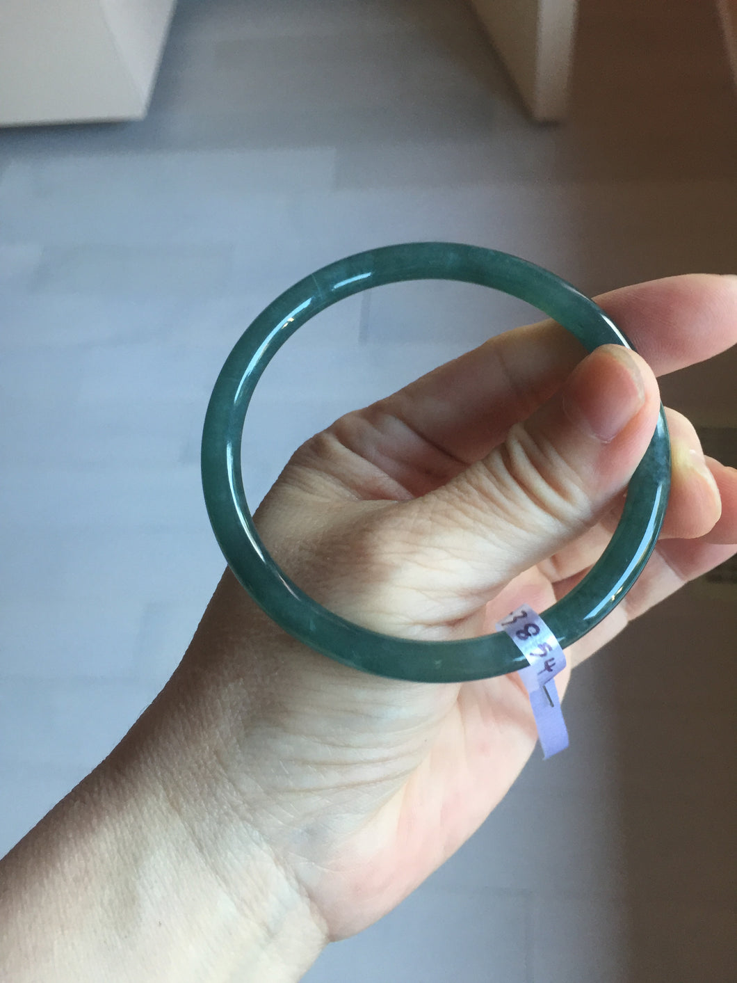 60mm Certified Type A 100% Natural dark green/blue/gray Guatemala slim round cut Jadeite bangle PD24-3854