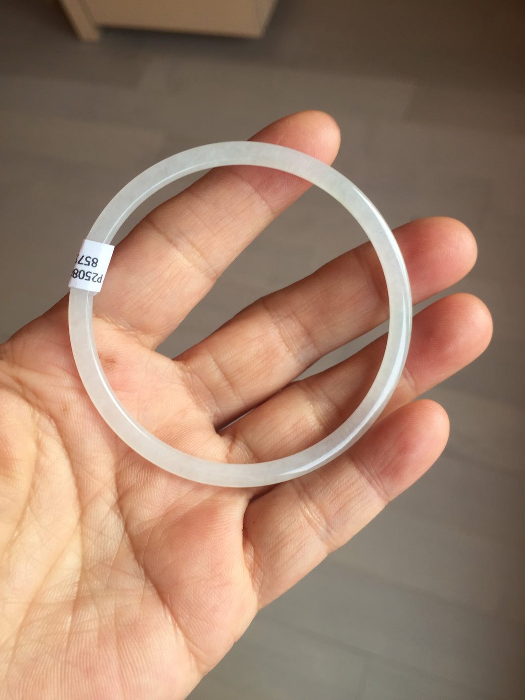 56mm Certified Type A 100% Natural icy watery white/light purple/green flat slim Jadeite Jade bangle BG217-8571