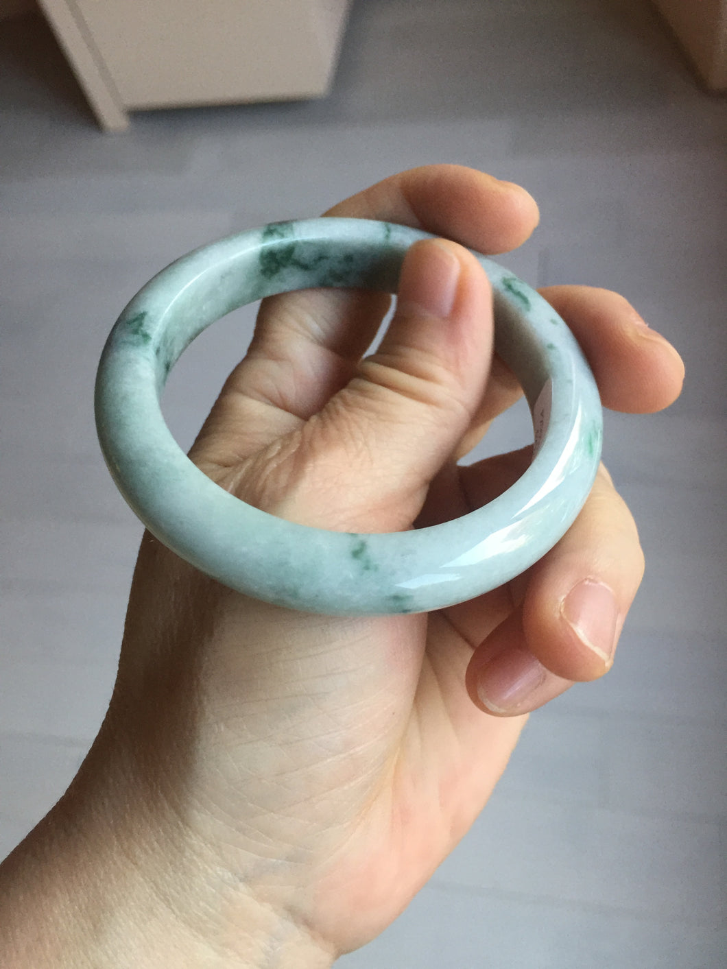 53mm certified 100% natural Type A green white with green floating flowers jadeite bangle PD158-6291