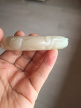 Load image into Gallery viewer, 59.6mm 100% natural beigh/pink/brown/gray Quartzite (Shetaicui jade) 3D carved Cat/kitten and lotus leaf bangle XY120
