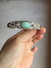 Load image into Gallery viewer, Size 52-58mm 100% natural type A apple green jadeite jade cabochon beads open Cuff bracelet PB217
