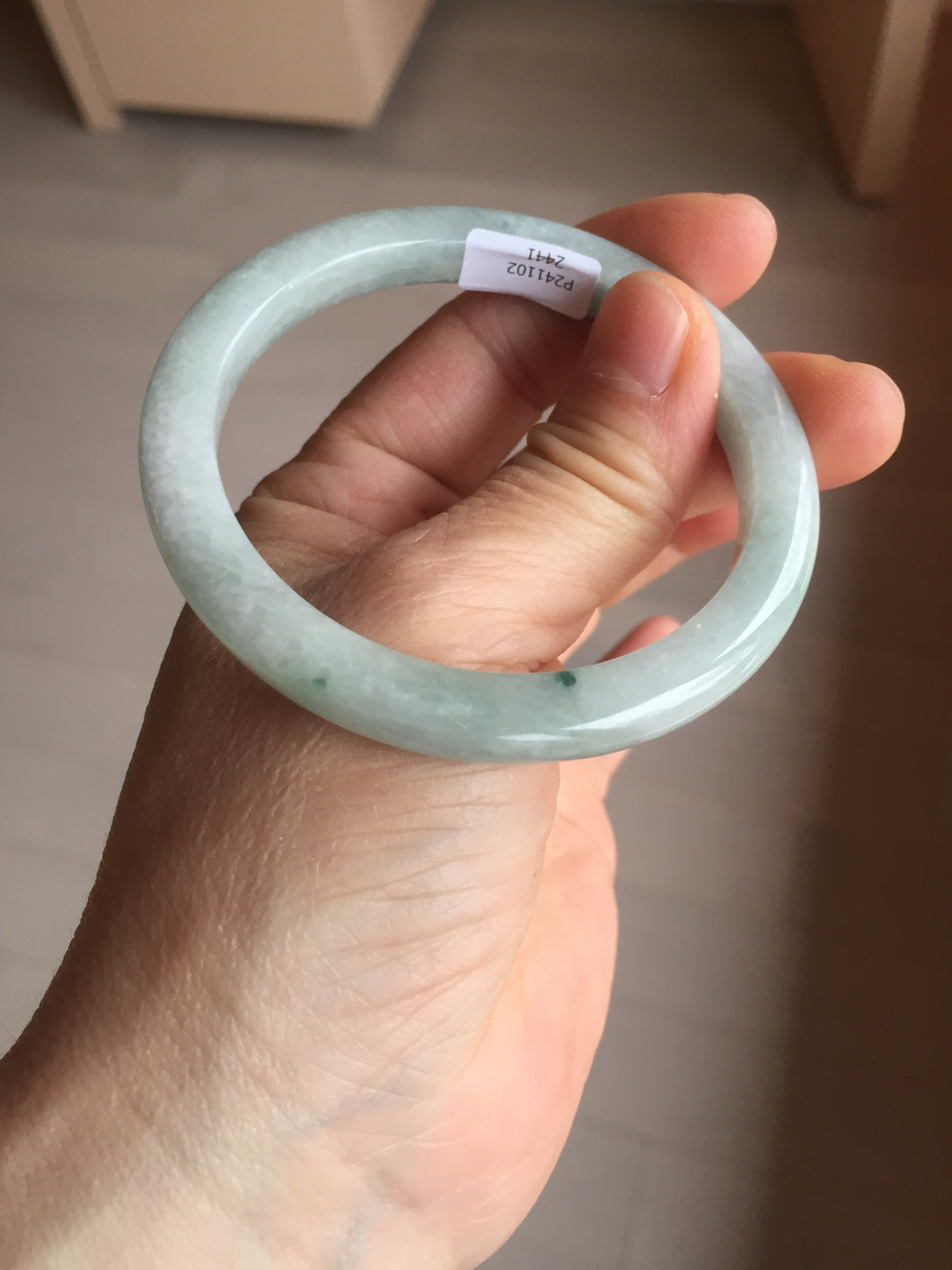 54.8mm 100% natural Type A light green white slim jadeite jade bangle PB108-2441