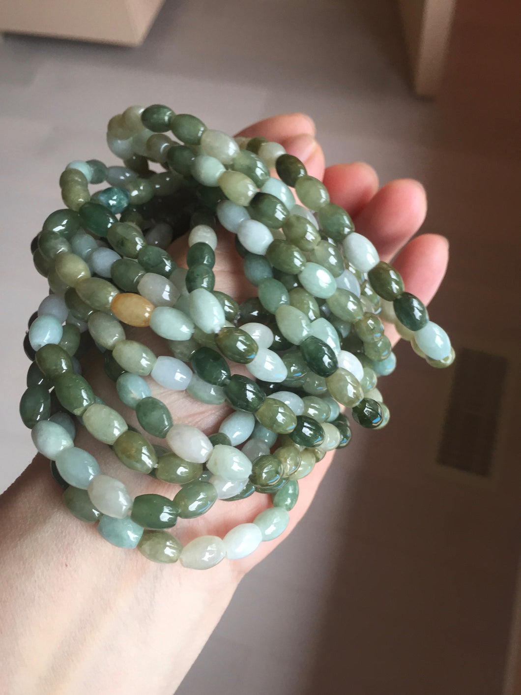 100% natural type A dark green brown green white olive(Lulutong) jadeite jade beads bracelet group PB225
