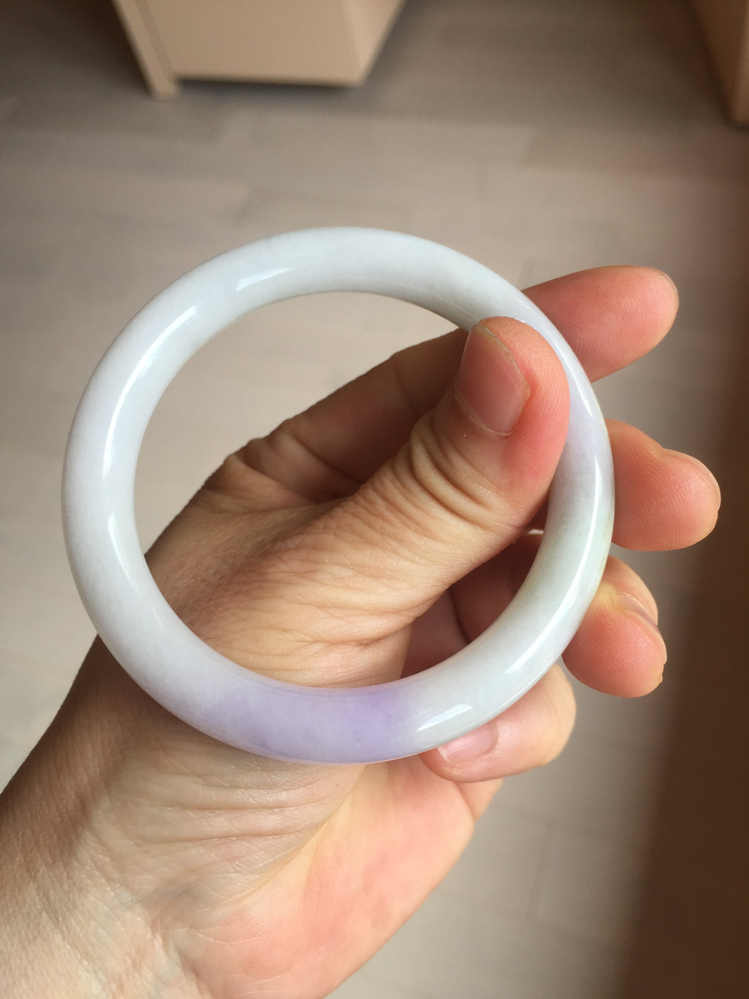 54mm Certified type A 100% Natural light green purple round cut Jadeite bangle PC102-4955